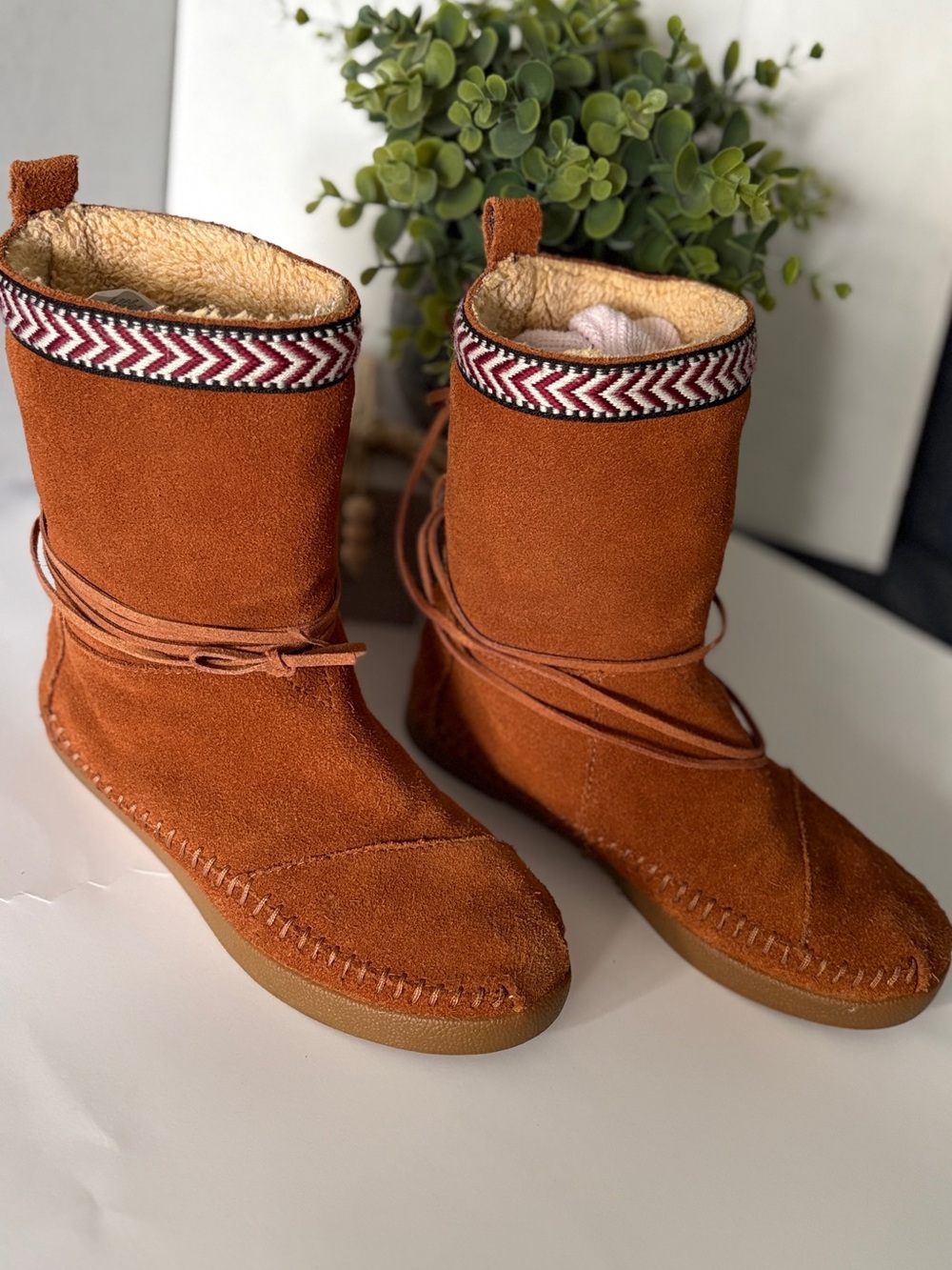 TOMS Women's Suede Moccasin Boot in Rust
